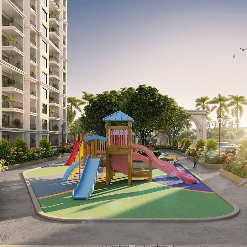 Sumadhura Edition, artistic impression A children’s play area with slides between the towers